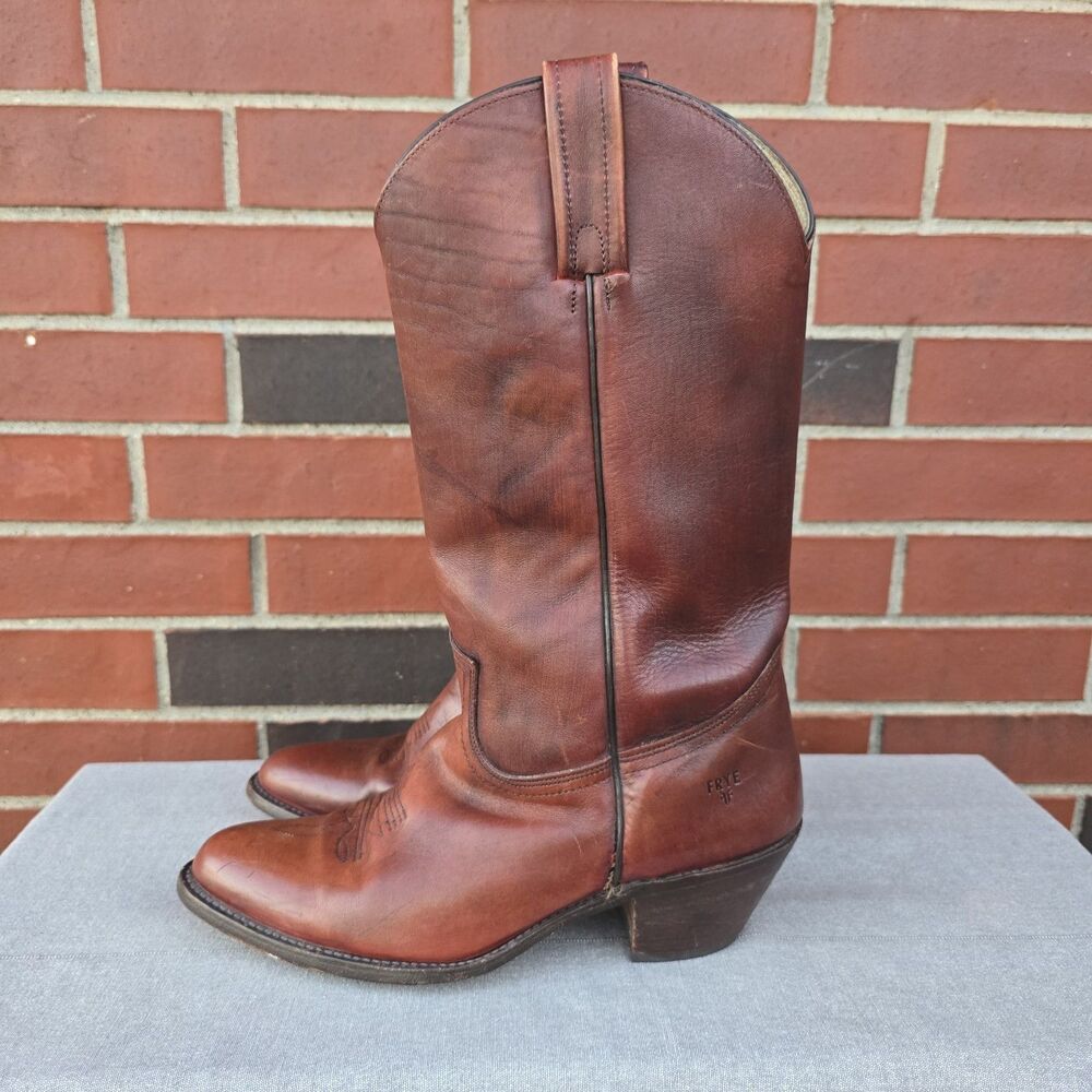 Frye 2356 Oxblood Brown Leather Western Cowboy Boots Men Size 10.5 D Made In USA